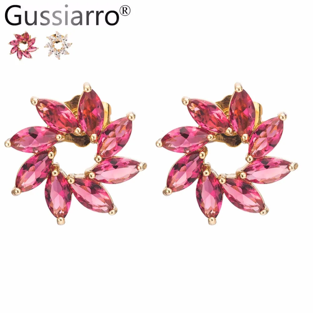 

Gussiarro New Flower Clear Red Cubic Zirconia Stud Earrings For Women Gold Color Wedding Earrings Free Gift Box