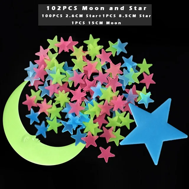 Флуоресцентная светящаяся детская спальня комнаты для хранения Звезда Детская светится в темноте игрушки наклейка клейкая наклейка - Цвет: 102PCS Moon and Star
