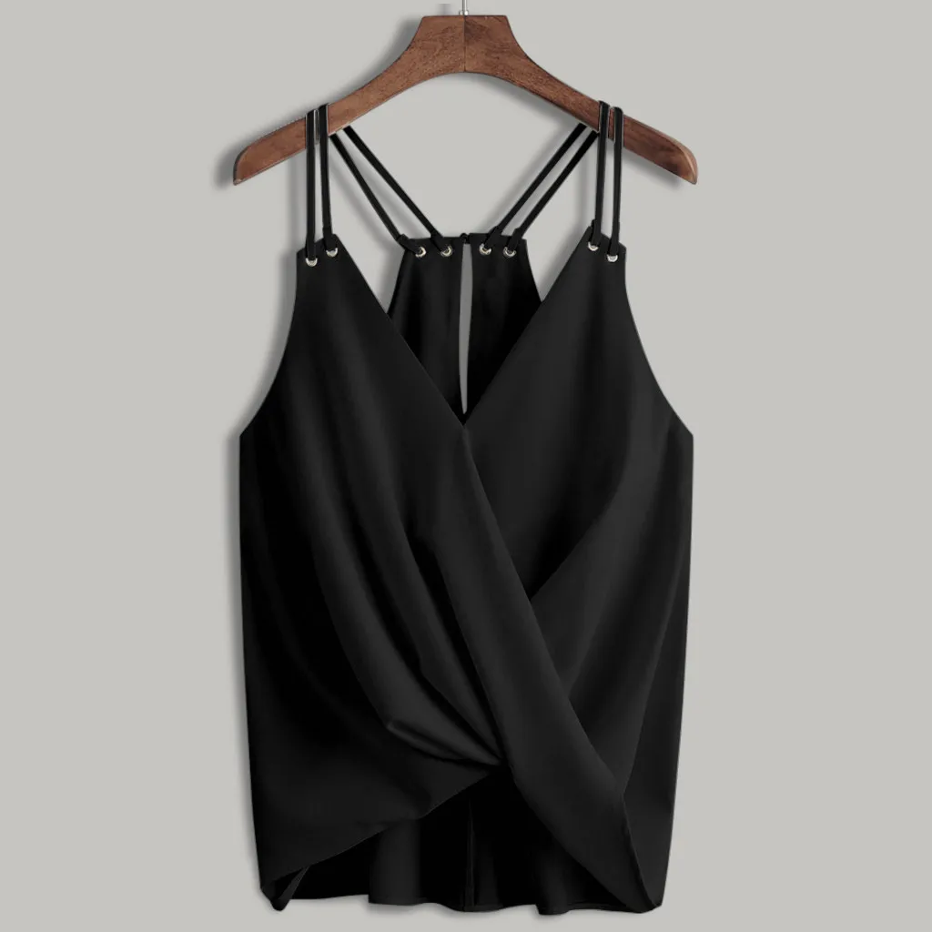 

2019 Summer Hot Selling Blouse Fashion Sexy Solid Color Cross Blouse Casual V-Neck Sleeveless Blouse bluzka damska#32