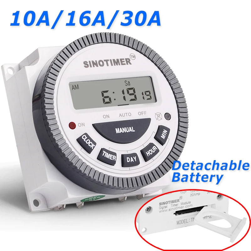Semanal Programável Relé de Tempo Temporizador Digital Saída do Interruptor Tensão 220v Destacável tipo de Bateria Dias Tm619h2 30a 230v ca