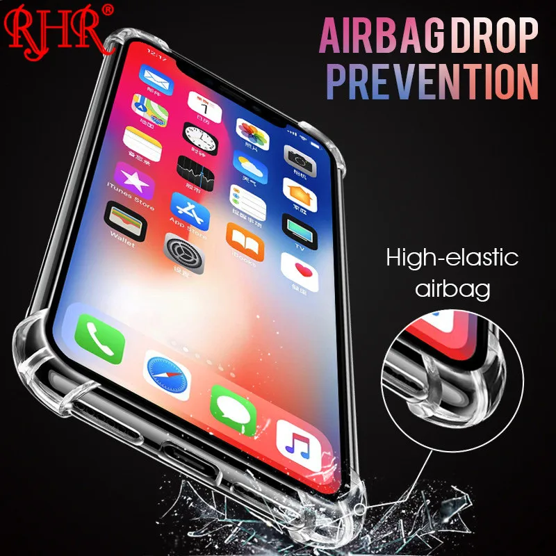 

RHR TPU Silicon Transparent Phone Cases For iPhone 6 6s 7 8 Plus Soft Anti-knock Cover Case For iPhone X 10 6 7 Clear Case Shel