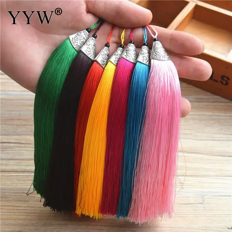 

Decorative Tassel Polyester with Black Agate & Zinc Alloy antique silver color plated more colors for Jewelry Accessories 170mm