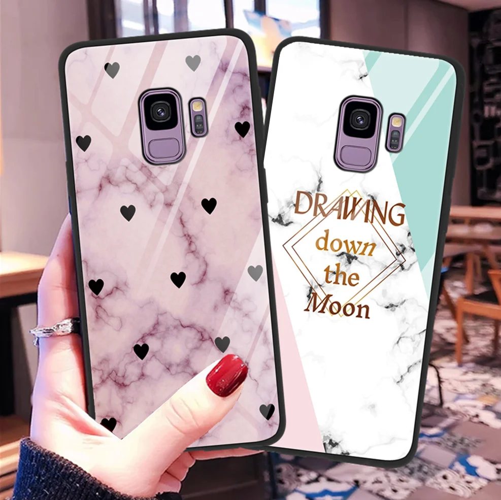 Чехол из закаленного стекла с мраморным рисунком для Samsung Galaxy S10e A30 A40 A50 A70 S10 S8 S9 Plus