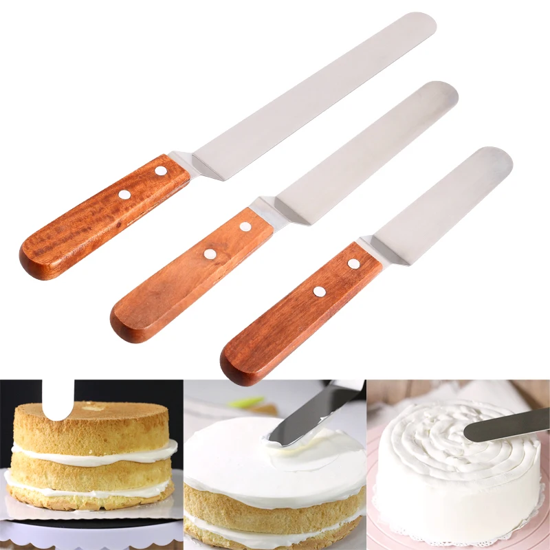 

6'' 8'' 10'' Stainless Steel Straight Cake Cream Spatulas Wooden Curved Scraper Knife Baking Pastry Tools Kitchen Gadgets