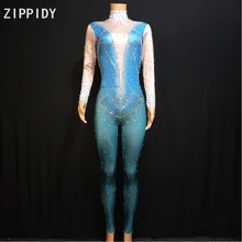 Серебряные стразы с низким вырезом на спине, комбинезон, день рождения, празднование наряд телесного цвета синий комбинезон вечерние Для женщин для пения, танцев наряд