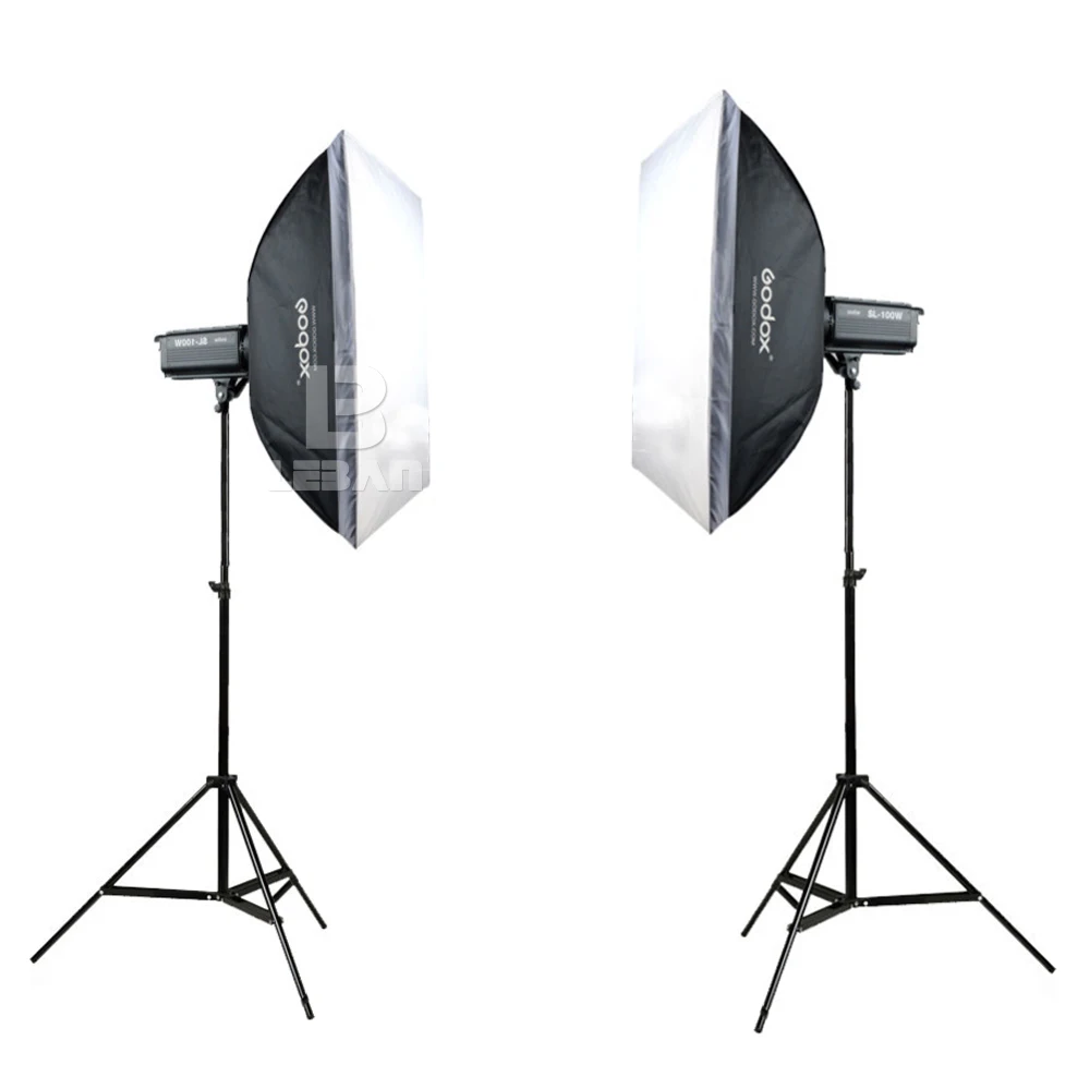 Photography Kit 2pcs Godox SL100W Video Continuous Light 60x90cm Softbox Light Stand Photo