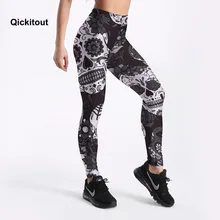 Qickitout леггинсы для фитнеса тонкие женские черные и белые рождественские леггинсы с черепом сексуальные модные Стрейчевые брюки с цифровым принтом крутые брюки