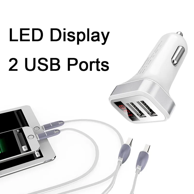 LCD Dual USB Car Charger For Samsung Galaxy Note 9 8 5 S9+ S9 S8 Plus S8+ S7 Edge S6 S5 A8 A6 Smart 5V 2.1A Adapter Charge Cable (8)