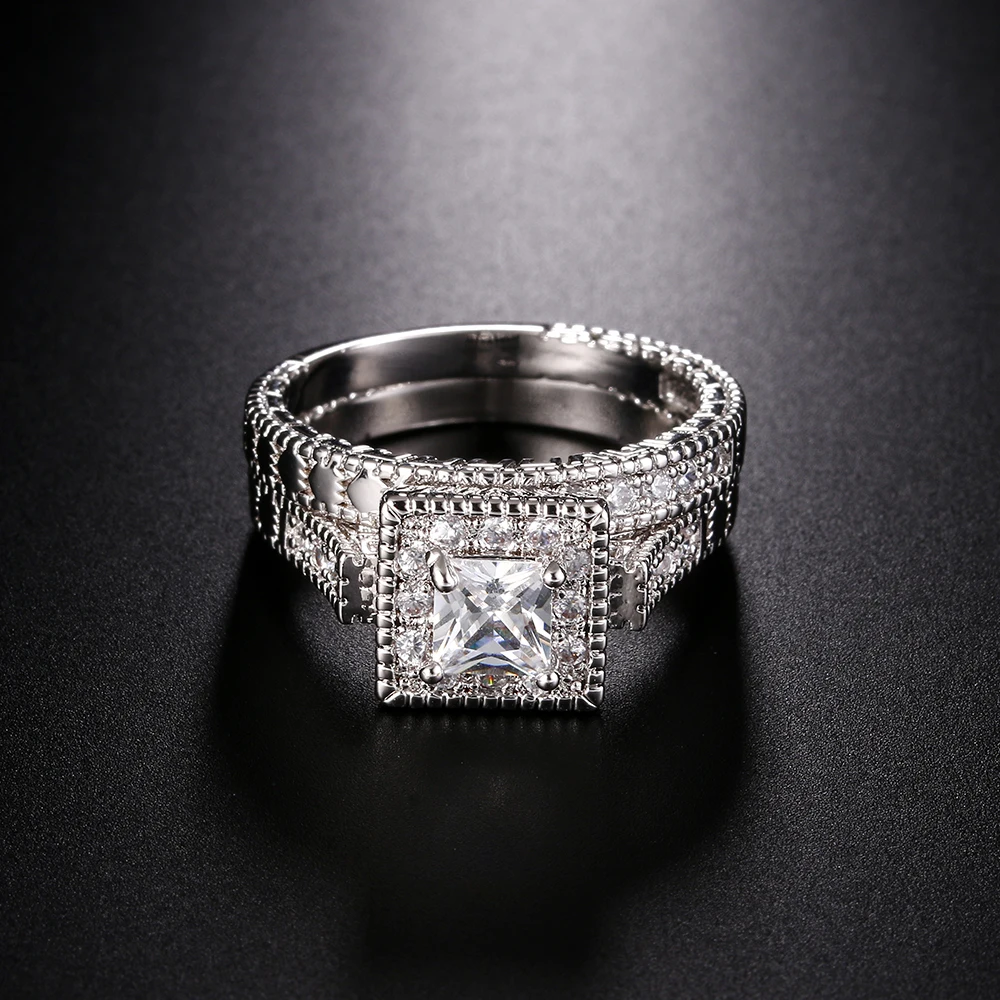 Роскошное женское большое уникальное CZ Кольцо, белое золото, заполненное ювелирное изделие, винтажное свадебное кольцо, набор, обещающее обручальное кольцо для женщин Anillos