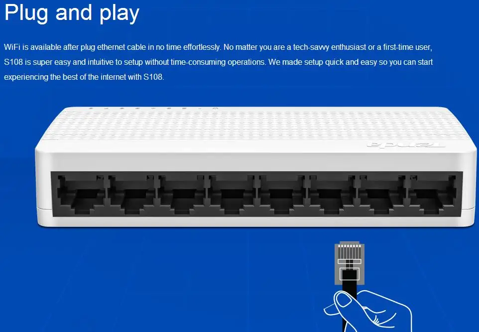 Tenda S108 сетевой коммутатор 8-плата с портами Ethernet 8 портов 10/100 Мбит/с быстрый Ethernet RJ45 коммутатор Lan Hub Full/Half duplex exchang