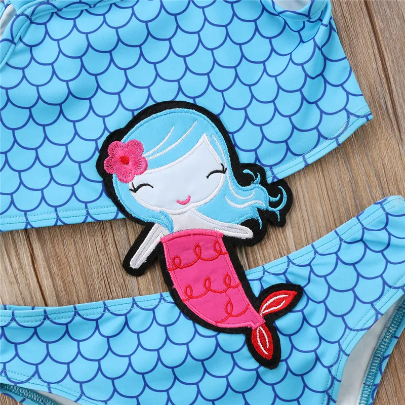 Летний милый купальный костюм для маленьких девочек, бикини с рисунком русалки для маленьких девочек, детский купальный костюм, купальный костюм, пляжная одежда