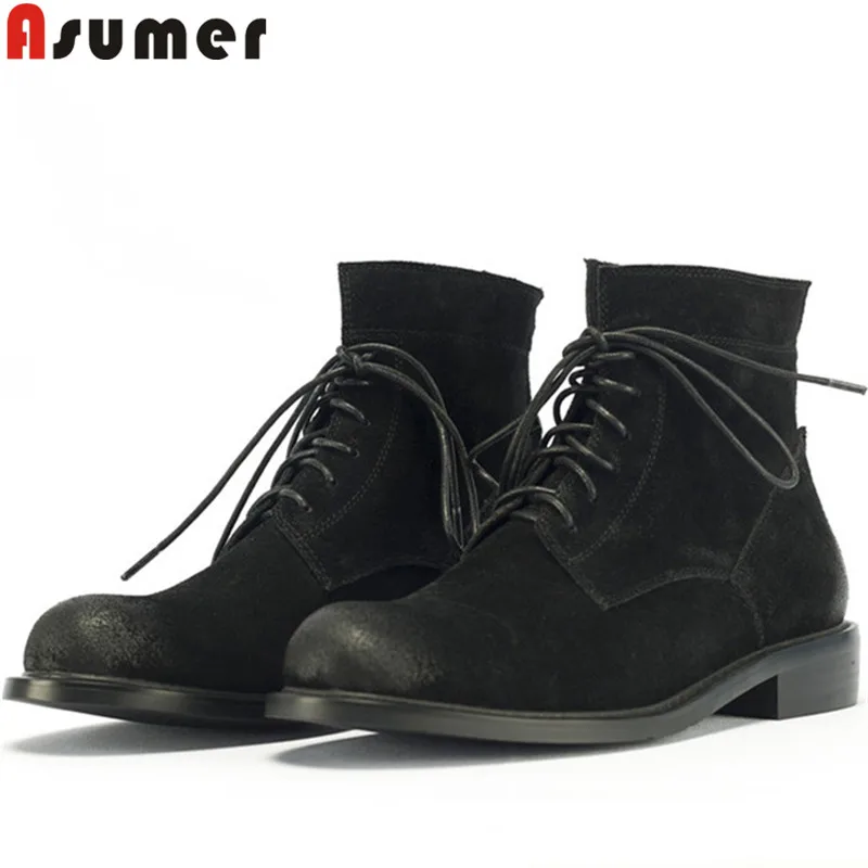 

ASUMER fashion hot sale new ankle boots for women round toe lace up low heels shoes suede leather boots comfortable martin boots