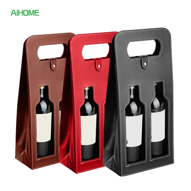 Fashionable Faux Leather Wine Bottle Carry Bag Packaging Bags Double Fashionable Faux Leather Wine Bottle Carry Bag Packaging Bags Double Gift