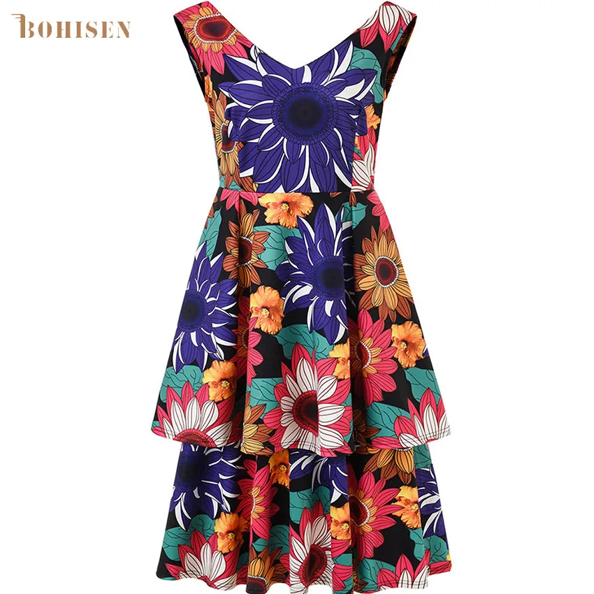 BOHISEN Dashiki African Women Clothing Skirt Sleeveless Deep V-Neck African Floral Print Maxi Dress For Women Formal Dress