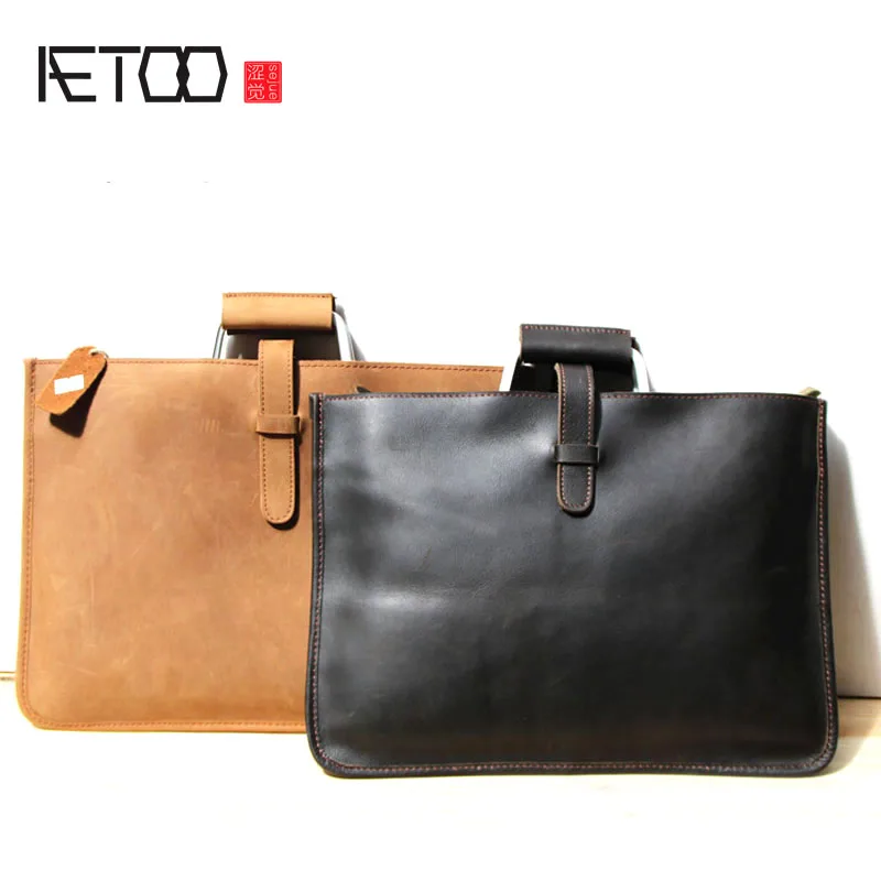 

AETOO Nostalgic handmade men bag business first layer cowhide handbag retro computer bag briefcase