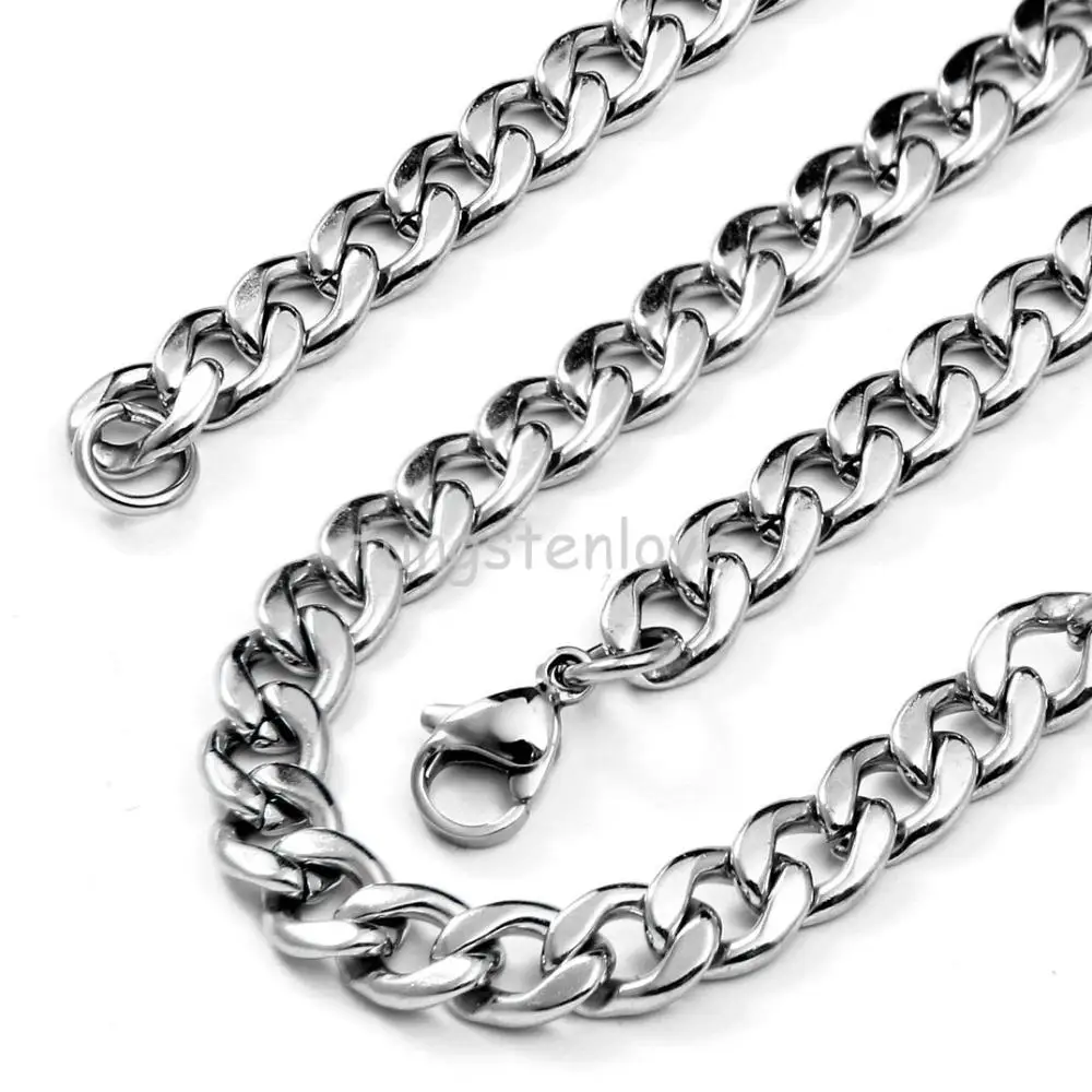 5.5mm Silver Polished Stainless Steel Curb Link Chain Necklace 20 Inch for Men