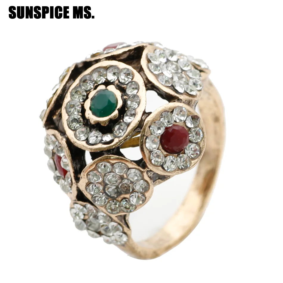 Vintage Indian Wedding Round Flower Rings For Women Mosaic Full