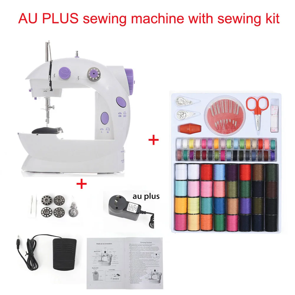 Мини Портативные Ручные Швейные машины для шитья, рукоделия, беспроводные ткани для одежды, электрическая швейная машина, набор стежков 16 - Цвет: AU PLUG with Kit