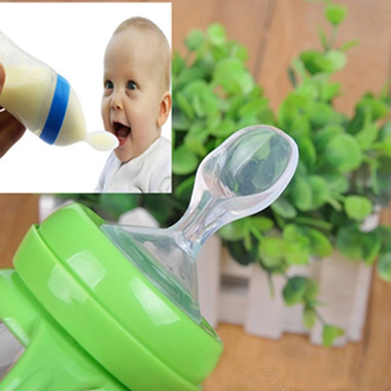 

Infant Baby Silicone Feeding Bottle Nipple Spoon Rice Paste Spoon Food Feeder