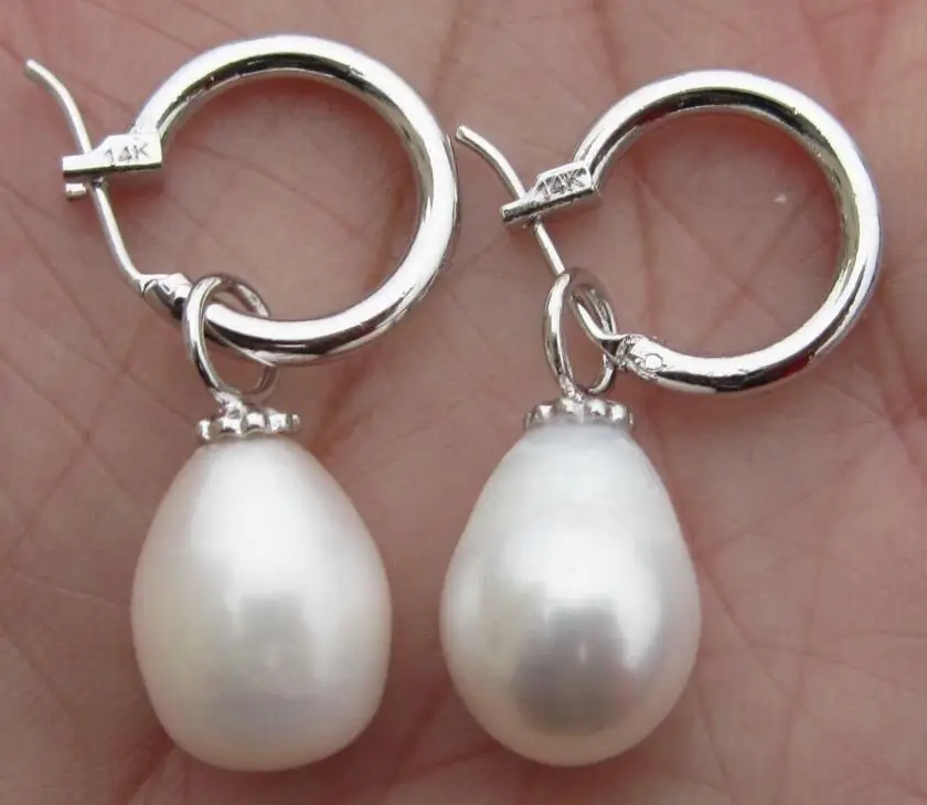 

free shipiing White AAA+ hot natural south sea white 11-13mm pearl dangle earrings 925silver