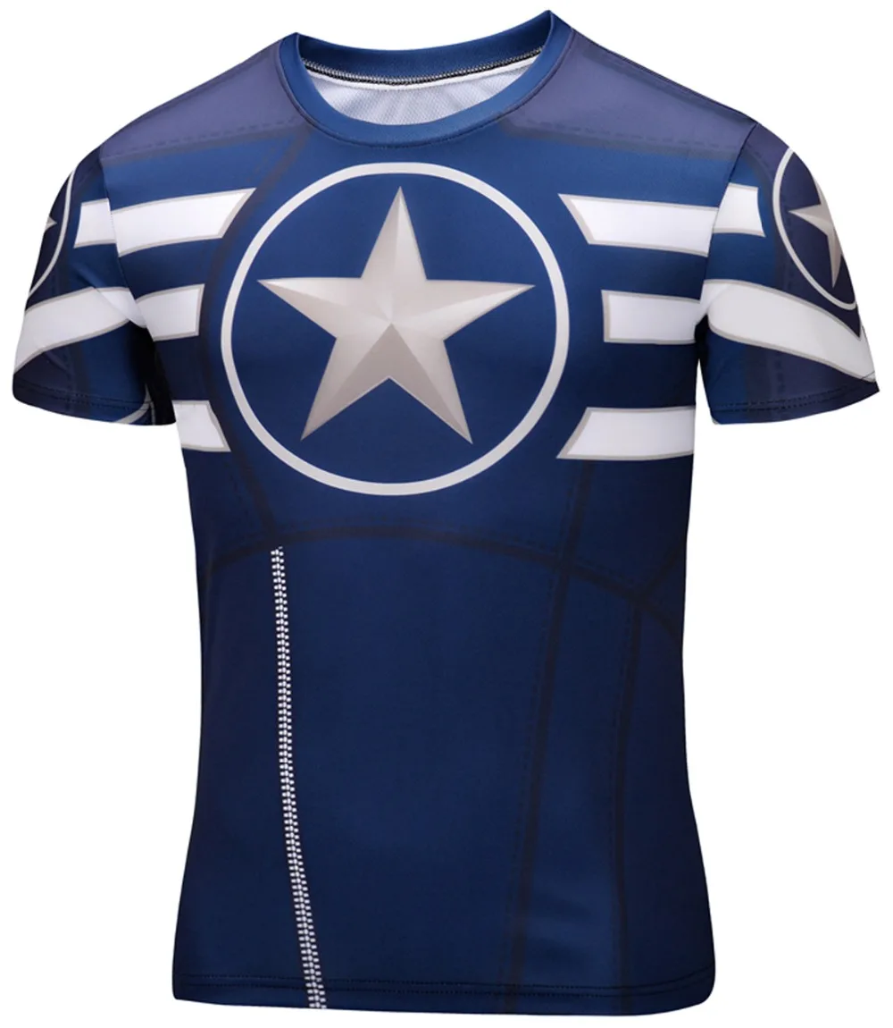 

Men Style 2015 Print T-shirt Novelty O-neck Short sleeve High Captain America Superman Lycra Superhero 6xl