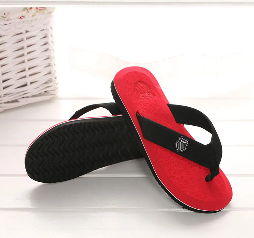 Летние мужские шлепанцы Вьетнамки высококачественные пляжные сандалии с подошвой из этиленвинилацетата Нескользящие мужские тапочки домашняя и Уличная обувь Zapatos Pantuflas - Цвет: Красный