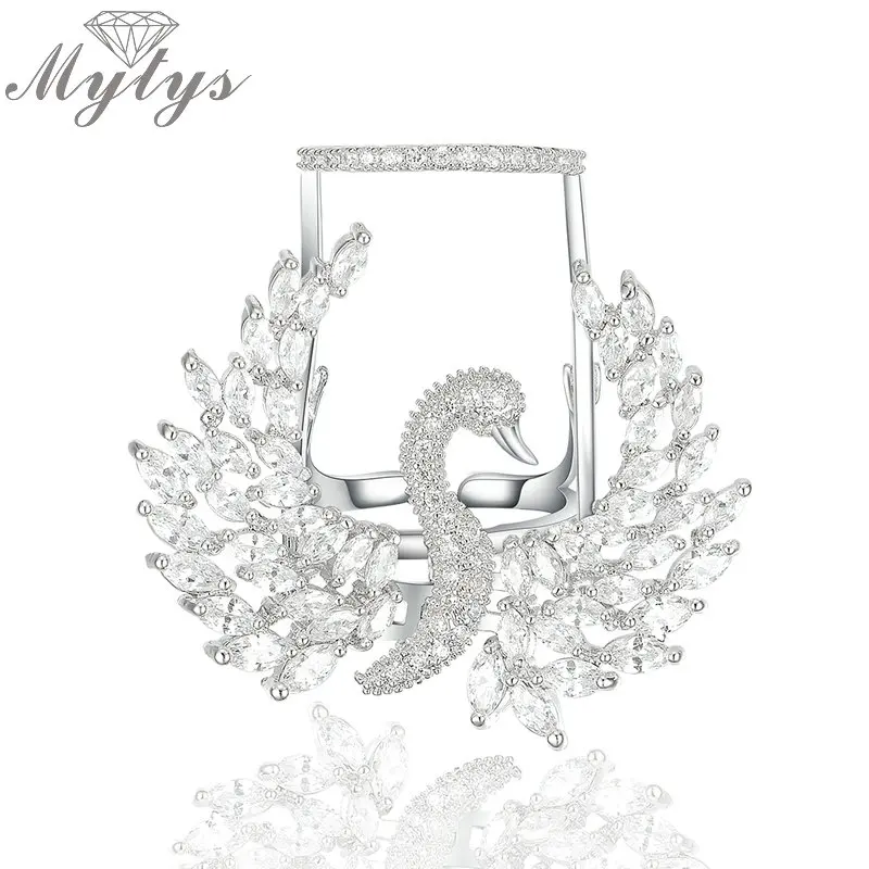 

Mytys Creative Action Flapping Winds Swan Movab Ring AAA Level Cubic Zircon Gorgeous Jewelry Open Cuff Ring Gift Free Size R1877