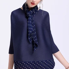 Складной новые женские Осень Свободные складной корейской версии Большие размеры женская футболка с длинным рукавом Плиссированные футболка