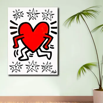 

Fashion heart-tribute-to-keith-haring Graffiti Canvas Painting For Living Room Home Decor Oil Painting On Canvas Picture