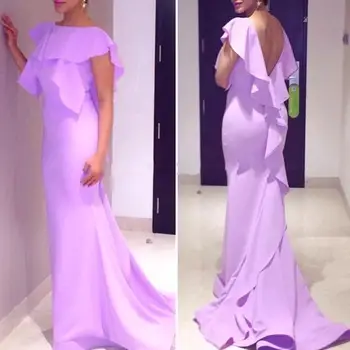 

Vestido De Festa De Casamento Lavender Long Bridesmaid Dresses Sexy Cap Sleeve Backless Ruffles Mermaid Party Dress Prom Gowns