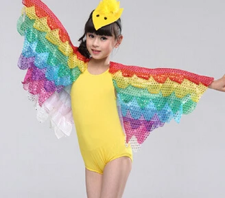

20pcs/lot 2020 Rainbow Bird Cartoon Animals Wings Jumpsuits Bodysuits Children Dancewear Performance Clothes Stage Costume