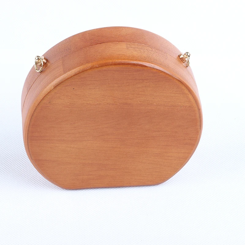 

Wood Bags Fashionable Purse Vintage Handbags Round Evening Clutch Small Purse Wooden Messenger Bag Makeup Box Circular Bag
