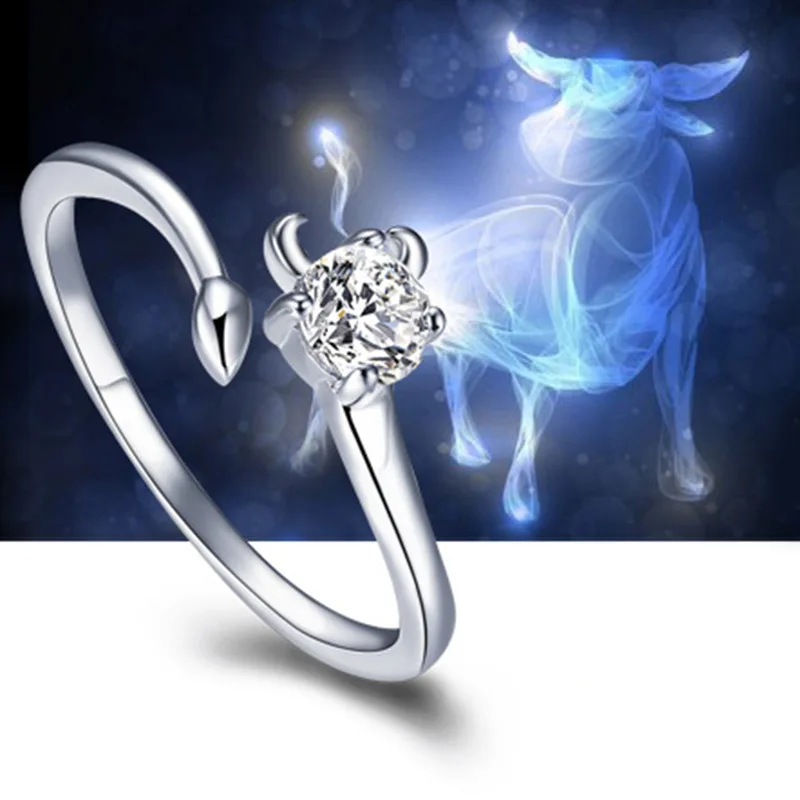 Модное серебряное кольцо с кристаллами, 12 созвездий, циркон, Винтажное кольцо для пары, 925 пробы Серебряное кольцо для женщин