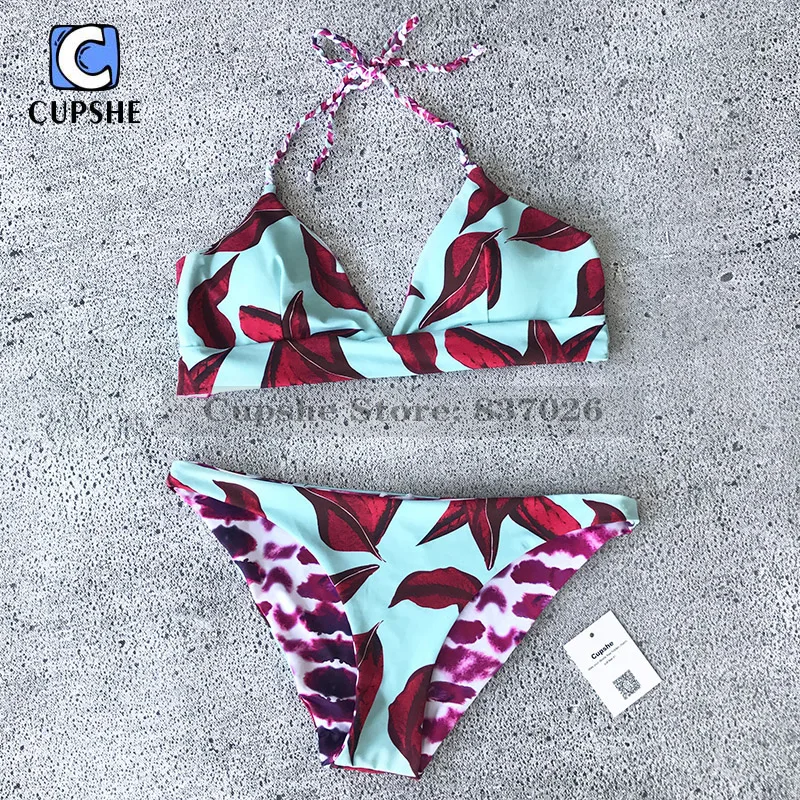 

Cupshe Miss You So Bad Floral Bikini Set Women Summer Sexy Swimsuit Ladies Beach Bathing Suit swimwear