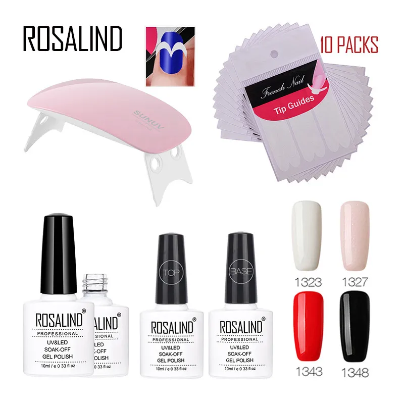 

Rosalind 10ML* 4PCS Pure Color Gel Nail Polish+2PCS Base Top Coat 10PCS Manicure Smile French Sticker Make Up Nail Art Beauty