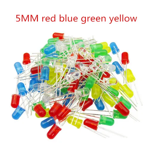

205Pcs/lot 5mm LED Light Diodes Round Top Color Diffused LED Light Emitting Diode Lamp Assorted Kit White Yellow Red Blue Green