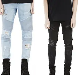Новый летний Стиль Для мужчин узкие джинсы Slim Fit Известный Брендовая Дизайнерская обувь байкерские джинсы хип-хоп Denim Joggers отверстие Штаны
