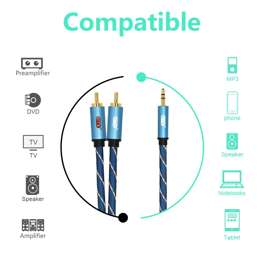 EMK RCA Cable 2RCA to 3.5 Audio Cable RCA 3.5mm Jack RCA AUX Cable for DJ Amplifiers Subwoofer Audio Mixer Home Theater DVD EMK RCA Cable 2RCA to 3.5 Audio Cable RCA 3.5mm Jack RCA AUX Cable for DJ Amplifiers Subwoofer Audio Mixer Home Theater DVD