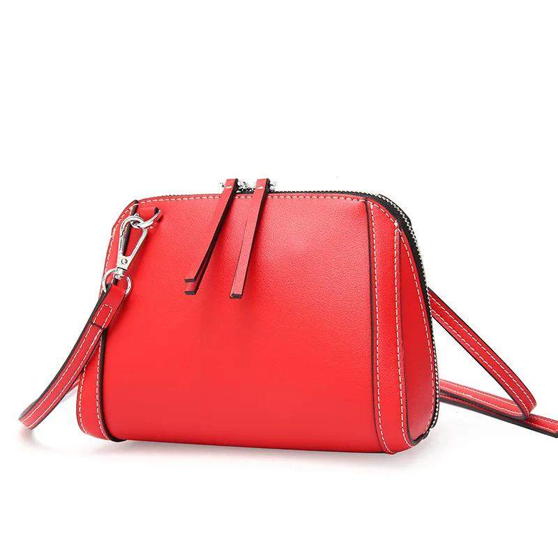 Women's Korean fashion leather double zipper shoulder bag Cross section square leather shell zipper Messenger bag