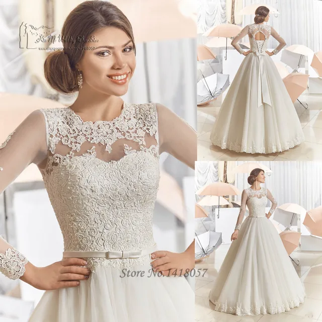 Vintage Long Sleeve Lace Wedding Dresses Floor Length 2016 Corset Vintage Long Sleeve Lace Wedding Dresses Floor Length 2016 Corset Back Plus Size Bridal Gowns Vestido