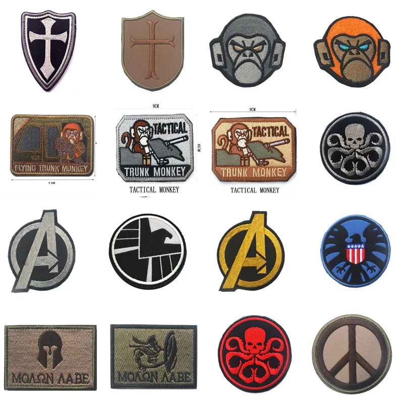 

100% Embroidery Patch Armband Embroidered Label Tactical Monkey DEVGRU Molon Labe Tactical Patches Peace Symbol Badges Epaulette
