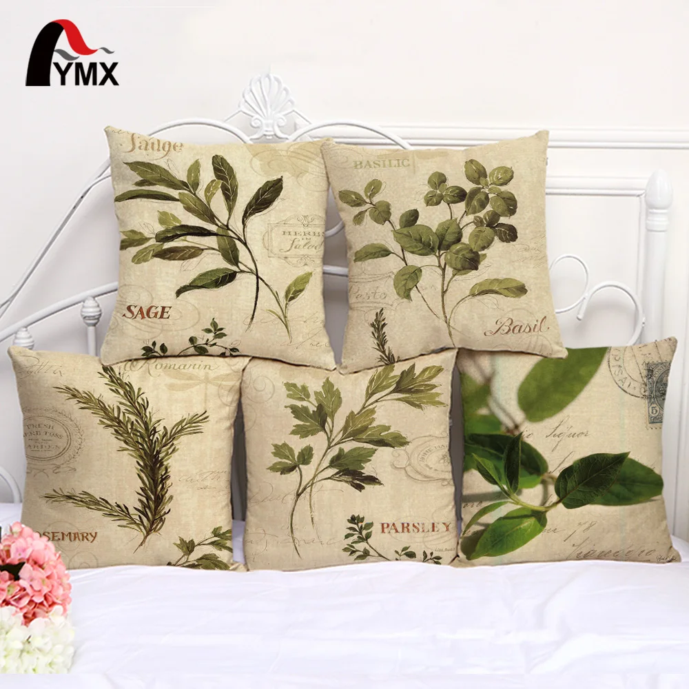 Retro Plants Printed Cotton Linen Soft Cushion Cover Pillow Sleeves Bedroom Pillowcases Waist
