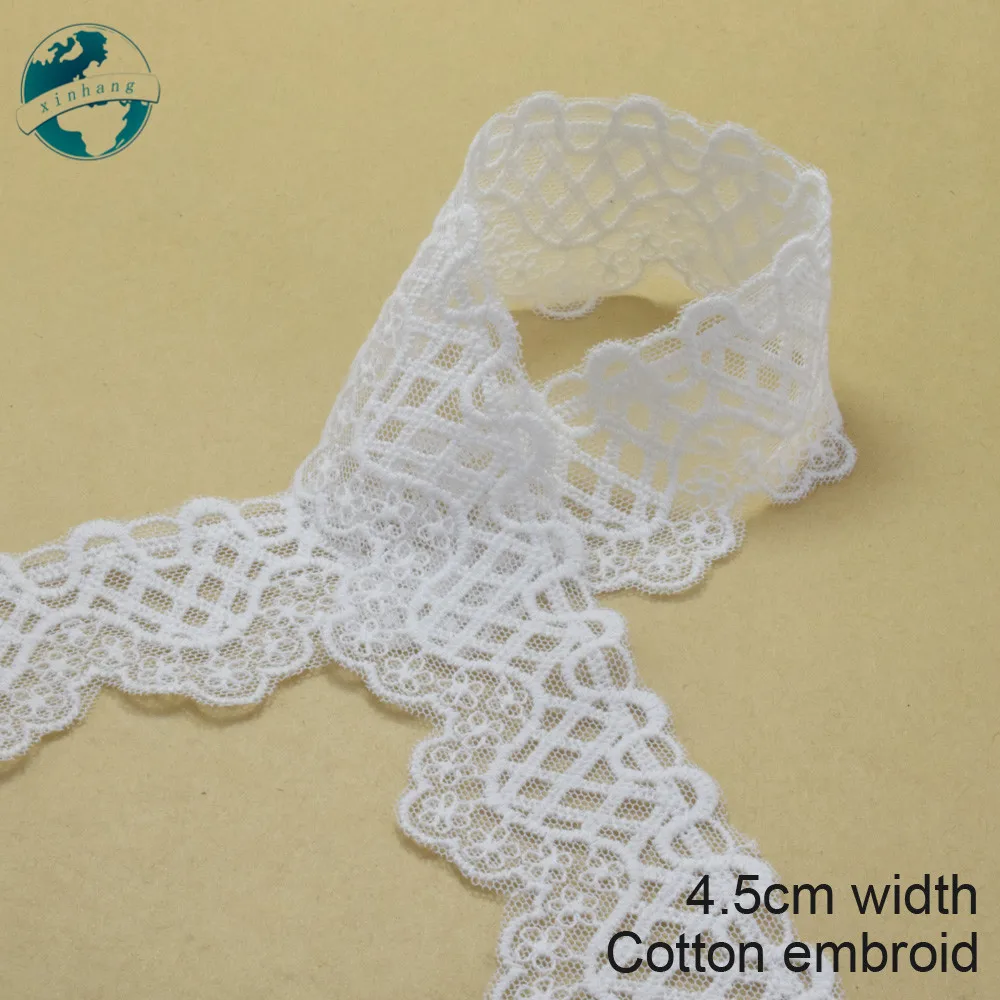 

10yards 4.5cm white lace cotton embroidery lace french lace ribbon fabric guipure diy trims warp knitting sewing Accessories2948