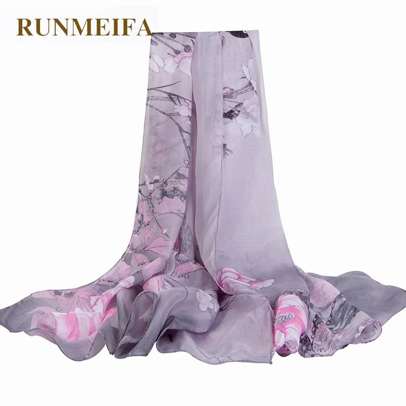 

RUNMEIFA Beach Scarf Pareo Summer Chiffon Landscape Printing Silk Scarf Oversize Sunscreen Pareo Beach Shawl Female Brand Scarf