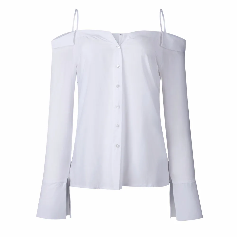 SINFEEL 2018 Women Shirts Blouses Long Sleeve Sexy Spaghetti Strap Off Shoulder Ladies Blouse Tops OL Office Style Chemise Femme