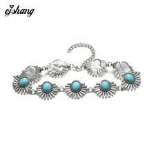 2016 Hot Boho Collar de Joyería de Las Mujeres Declaración Collar Gargantilla de Plata Moda Vintage Estilo Étnico Bohemio Turquesa Cuello Redondo