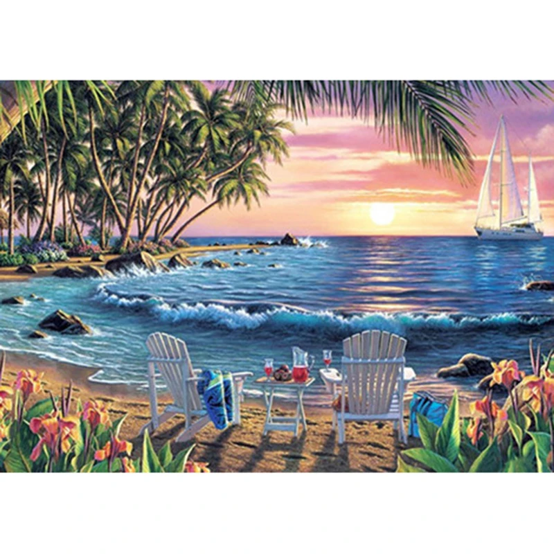 

LZAIQIZG Diamond Embroidery Landscape Full Drill Resin 5D DIY Diamond Painting Summer Sea Cross Stitch Beach Decoration Home
