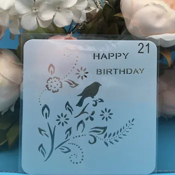 

1Pcs 15cm Bird Happy Birthday DIY Layering Stencils Wall Painting Scrapbook Coloring Embossing Album Decorative Card Template