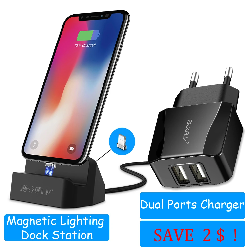 Phone Stand Holder For iPhone 6 7 8 Plus X 10 Desktop Magnetic Charger With EU Plug USB Adapter Connector Charging Dock | Мобильные