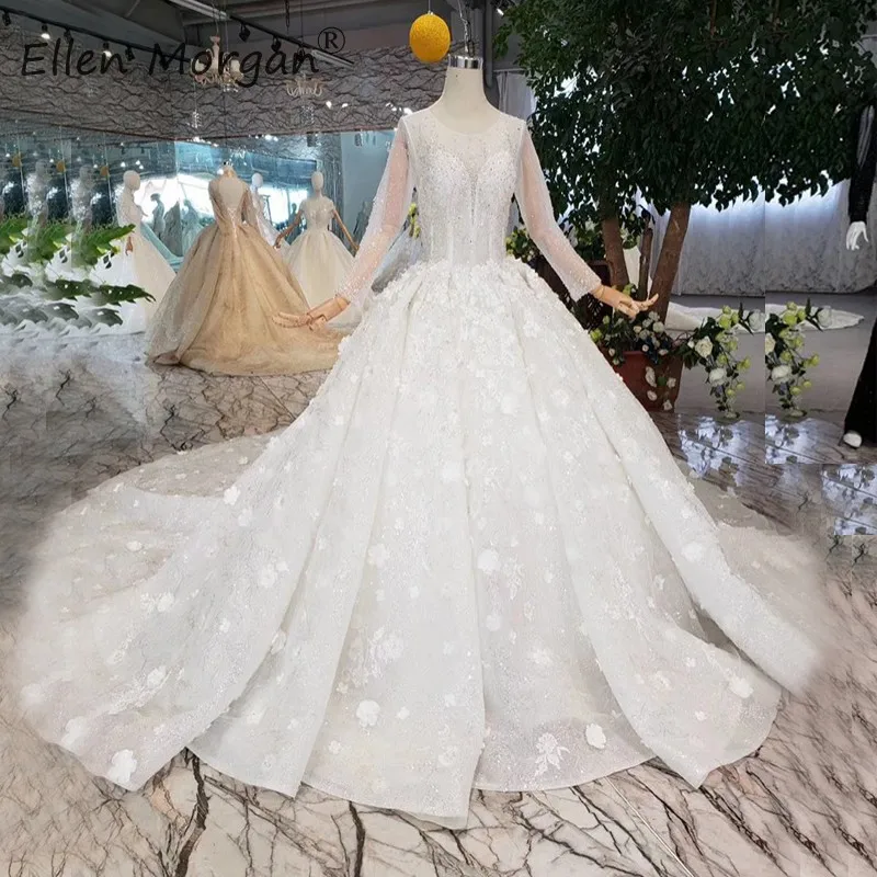 

Luxury Vintage Lace Wedding Dresses Elegant 2019 Princess Ball Gowns Garden 3D Flowers Backless Court Train Vestido De Novia